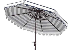Safavieh VIENNA 9ft Double Top Umbrella - Elegant Scallop Design for Stylish Outdoor Shade and Comfort Navy / White PAT8211C