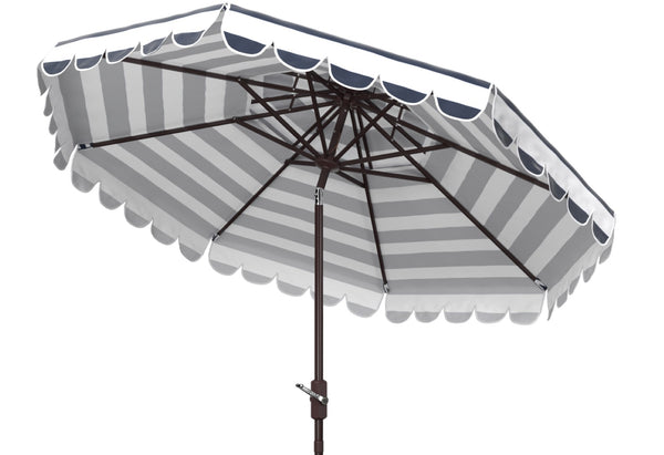 Safavieh VIENNA 9ft Double Top Umbrella - Elegant Scallop Design for Stylish Outdoor Shade and Comfort Navy / White PAT8211C