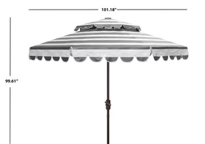 Safavieh VIENNA 9ft Double Top Umbrella - Elegant Scallop Design for Stylish Outdoor Shade and Comfort Black / White PAT8211D