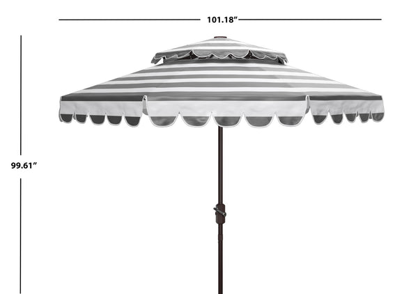 Safavieh VIENNA 9ft Double Top Umbrella - Elegant Scallop Design for Stylish Outdoor Shade and Comfort Black / White PAT8211D