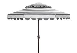 Safavieh VIENNA 9ft Double Top Umbrella - Elegant Scallop Design for Stylish Outdoor Shade and Comfort Black / White PAT8211D