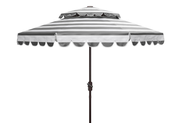 Safavieh VIENNA 9ft Double Top Umbrella - Elegant Scallop Design for Stylish Outdoor Shade and Comfort Black / White PAT8211D