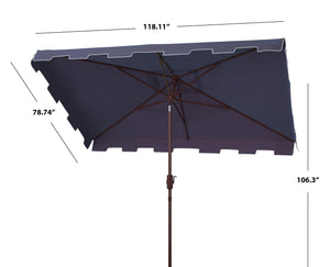 Safavieh ZIMMERMAN 6.5x10 FT Rectangular Market Umbrella – Elegant Outdoor Shade with Crank & Tilt Mechanism Navy / White PAT8300A