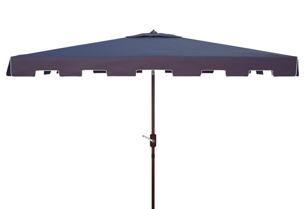 Safavieh ZIMMERMAN 6.5x10 FT Rectangular Market Umbrella – Elegant Outdoor Shade with Crank & Tilt Mechanism Navy / White PAT8300A