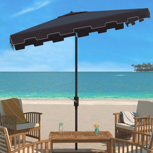 Safavieh ZIMMERMAN 6.5x10 FT Rectangular Market Umbrella – Elegant Outdoor Shade with Crank & Tilt Mechanism Navy / White PAT8300A