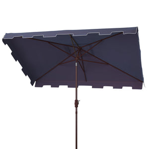 Safavieh ZIMMERMAN 6.5x10 FT Rectangular Market Umbrella – Elegant Outdoor Shade with Crank & Tilt Mechanism Navy / White PAT8300A