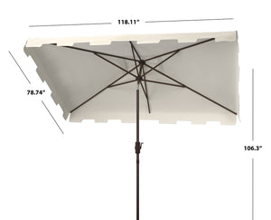 Safavieh ZIMMERMAN 6.5x10 FT Rectangular Market Umbrella – Elegant Outdoor Shade with Crank & Tilt Mechanism Beige / White PAT8300C