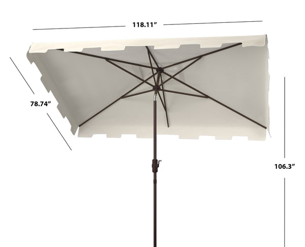 Safavieh ZIMMERMAN 6.5x10 FT Rectangular Market Umbrella – Elegant Outdoor Shade with Crank & Tilt Mechanism Beige / White PAT8300C