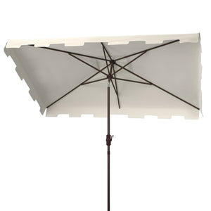 Safavieh ZIMMERMAN 6.5x10 FT Rectangular Market Umbrella – Elegant Outdoor Shade with Crank & Tilt Mechanism Beige / White PAT8300C