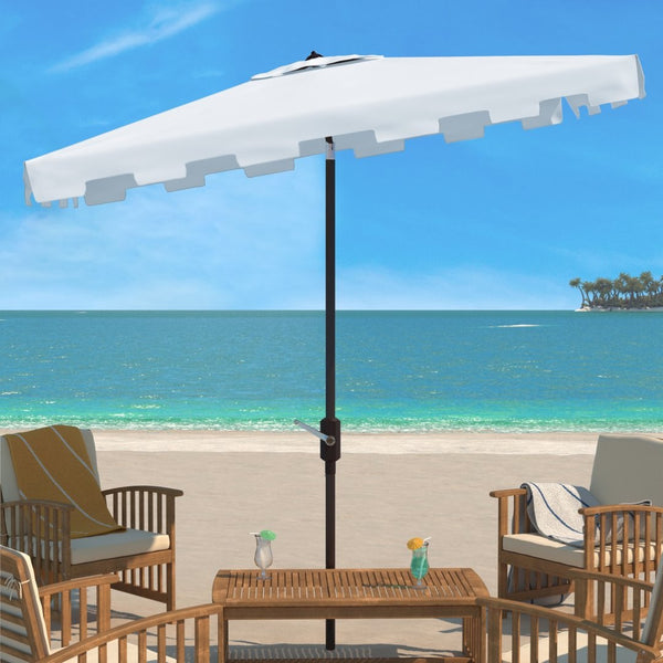 Safavieh ZIMMERMAN 6.5x10 FT Rectangular Market Umbrella – Elegant Outdoor Shade with Crank & Tilt Mechanism White PAT8300K