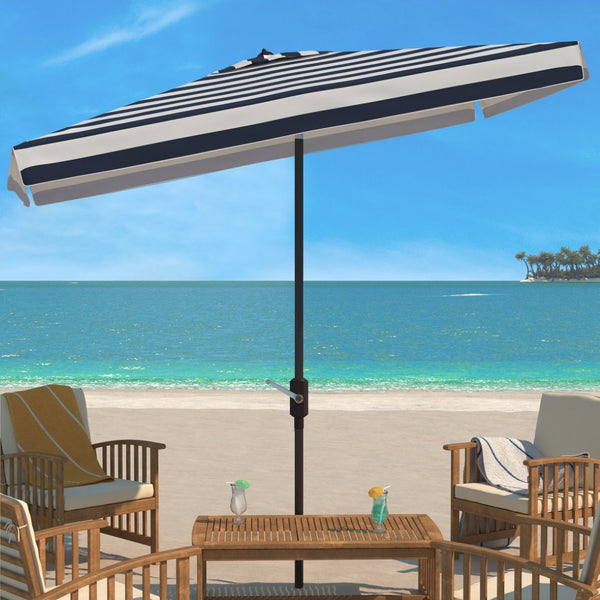Safavieh ELSA Fashion Line 6.5x10FT Rectangular Market Umbrella for Stylish Outdoor Elegance and Shade Black / White PAT8303A