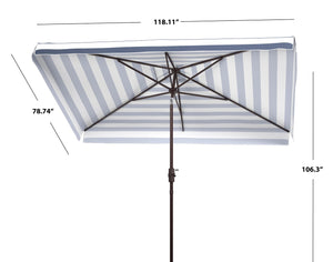 Safavieh ELSA Fashion Line 6.5x10FT Rectangular Market Umbrella for Stylish Outdoor Elegance and Shade Navy / White PAT8303B