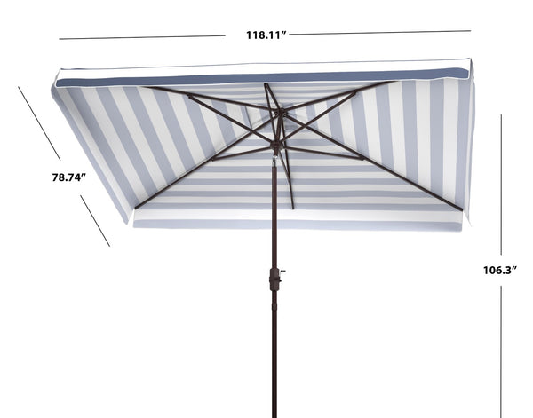 Safavieh ELSA Fashion Line 6.5x10FT Rectangular Market Umbrella for Stylish Outdoor Elegance and Shade Navy / White PAT8303B