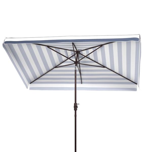 Safavieh ELSA Fashion Line 6.5x10FT Rectangular Market Umbrella for Stylish Outdoor Elegance and Shade Navy / White PAT8303B
