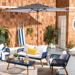 Safavieh IRIS FASHION LINE 6.5x10FT Rectangular Market Umbrella for Chic Outdoor Living & Sun Protection Black / White PAT8304A