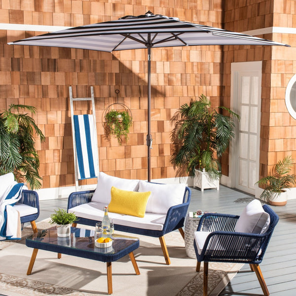 Safavieh IRIS FASHION LINE 6.5x10FT Rectangular Market Umbrella for Chic Outdoor Living & Sun Protection Black / White PAT8304A