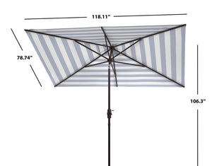 Safavieh IRIS FASHION LINE 6.5x10FT Rectangular Market Umbrella for Chic Outdoor Living & Sun Protection Navy / White PAT8304B