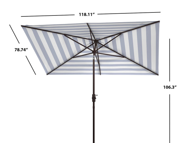 Safavieh IRIS FASHION LINE 6.5x10FT Rectangular Market Umbrella for Chic Outdoor Living & Sun Protection Navy / White PAT8304B