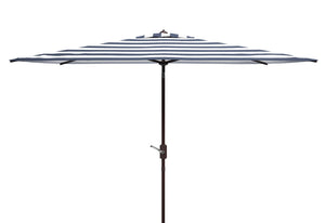 Safavieh IRIS FASHION LINE 6.5x10FT Rectangular Market Umbrella for Chic Outdoor Living & Sun Protection Navy / White PAT8304B