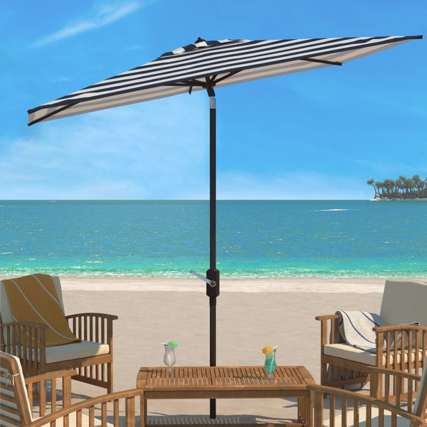 Safavieh IRIS FASHION LINE 6.5x10FT Rectangular Market Umbrella for Chic Outdoor Living & Sun Protection Navy / White PAT8304B