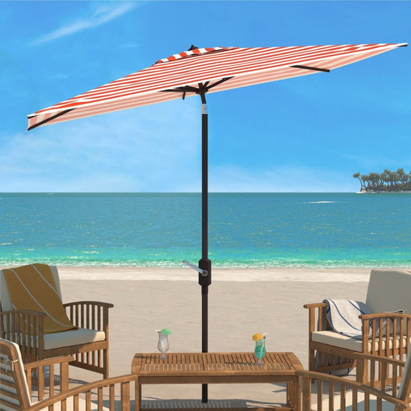 Safavieh IRIS FASHION LINE 6.5x10FT Rectangular Market Umbrella for Chic Outdoor Living & Sun Protection Orange / White PAT8304C