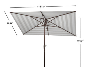 Safavieh IRIS FASHION LINE 6.5x10FT Rectangular Market Umbrella for Chic Outdoor Living & Sun Protection Grey / White PAT8304D