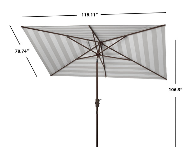Safavieh IRIS FASHION LINE 6.5x10FT Rectangular Market Umbrella for Chic Outdoor Living & Sun Protection Grey / White PAT8304D