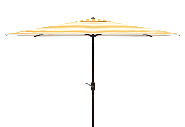 Safavieh Iris Rectangular Outdoor Patio Umbrella with Yellow Stripe Canopy and Brown Metal Pole PAT8304Y