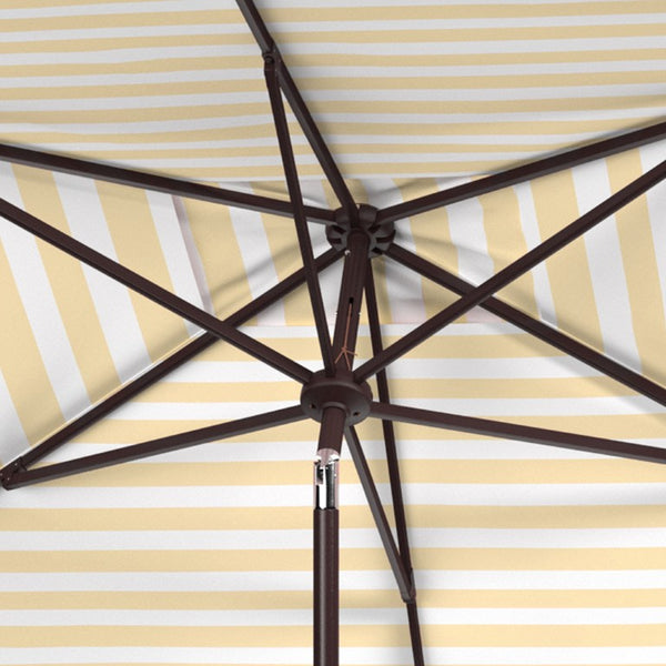 Safavieh Iris Rectangular Outdoor Patio Umbrella with Yellow Stripe Canopy and Brown Metal Pole PAT8304Y