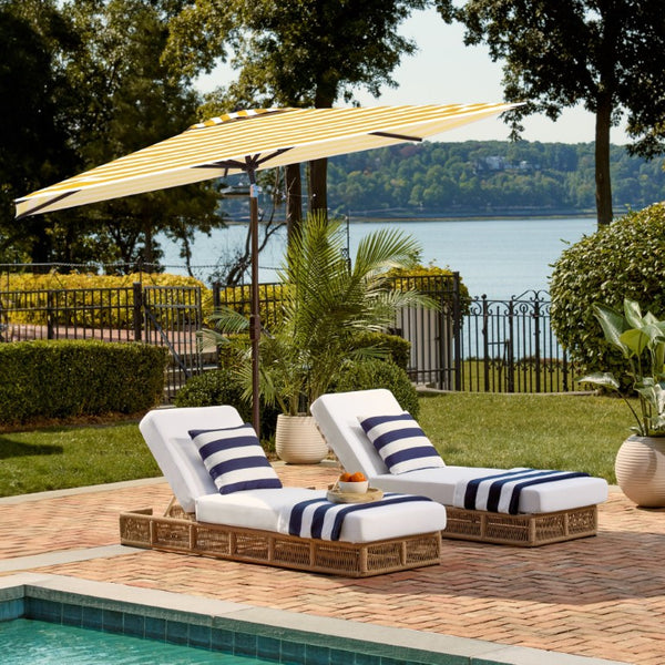 Safavieh Iris Rectangular Outdoor Patio Umbrella with Yellow Stripe Canopy and Brown Metal Pole PAT8304Y