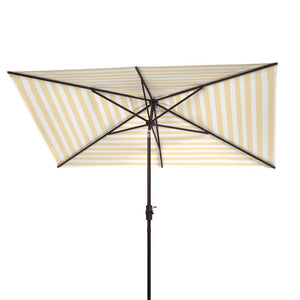 Safavieh Iris Rectangular Outdoor Patio Umbrella with Yellow Stripe Canopy and Brown Metal Pole PAT8304Y