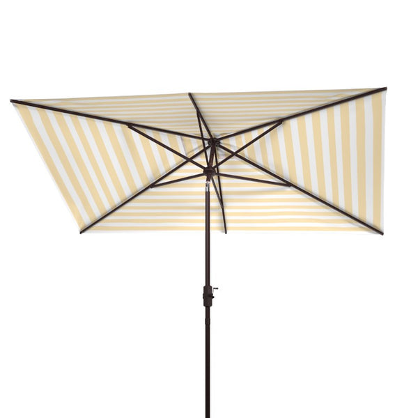 Safavieh Iris Rectangular Outdoor Patio Umbrella with Yellow Stripe Canopy and Brown Metal Pole PAT8304Y