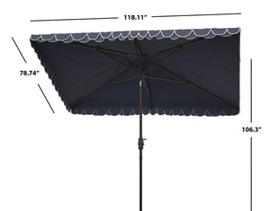 Safavieh ELEGANT Rectangular Patio Umbrella for Outdoor Oasis – Stylish Petal Valance & Durable Design Navy / White PAT8306A