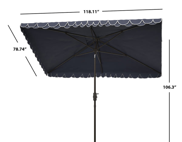 Safavieh ELEGANT Rectangular Patio Umbrella for Outdoor Oasis – Stylish Petal Valance & Durable Design Navy / White PAT8306A