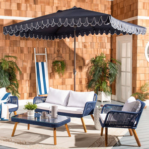 Safavieh ELEGANT Rectangular Patio Umbrella for Outdoor Oasis – Stylish Petal Valance & Durable Design Navy / White PAT8306A