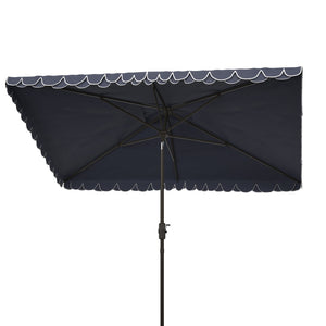 Safavieh ELEGANT Rectangular Patio Umbrella for Outdoor Oasis – Stylish Petal Valance & Durable Design Navy / White PAT8306A