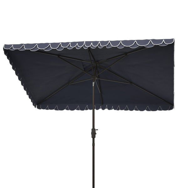 Safavieh ELEGANT Rectangular Patio Umbrella for Outdoor Oasis – Stylish Petal Valance & Durable Design Navy / White PAT8306A