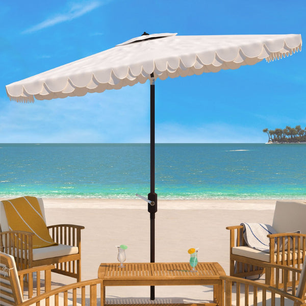 Safavieh ELEGANT Rectangular Patio Umbrella for Outdoor Oasis – Stylish Petal Valance & Durable Design Beige / White PAT8306C