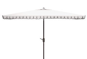 Safavieh ELEGANT Rectangular Patio Umbrella for Outdoor Oasis – Stylish Petal Valance & Durable Design Ivory / Black PAT8306E