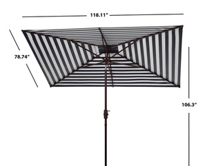 Safavieh ATHENS 6.5x10FT Rectangular Crank Umbrella - Elevate Your Outdoor Space with Mediterranean Elegance Navy / White PAT8307A