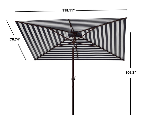 Safavieh ATHENS 6.5x10FT Rectangular Crank Umbrella - Elevate Your Outdoor Space with Mediterranean Elegance Navy / White PAT8307A