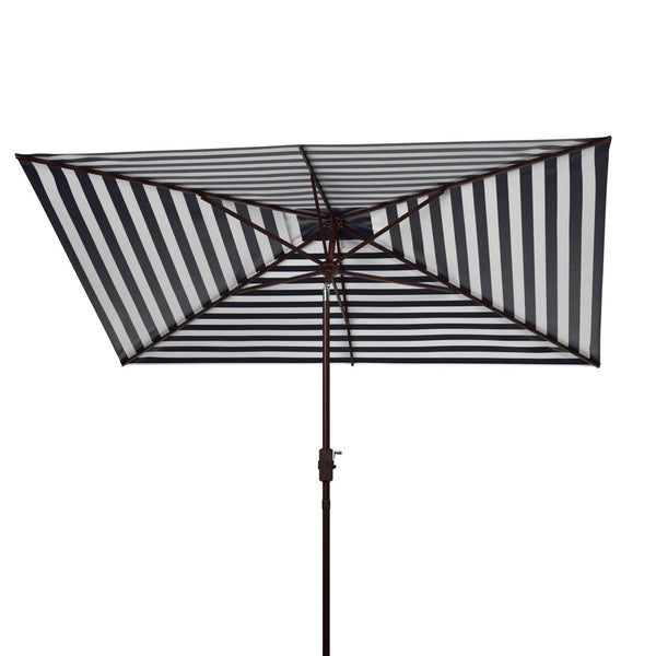 Safavieh ATHENS 6.5x10FT Rectangular Crank Umbrella - Elevate Your Outdoor Space with Mediterranean Elegance Navy / White PAT8307A