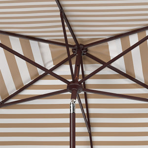 Safavieh ATHENS 6.5x10FT Rectangular Crank Umbrella - Elevate Your Outdoor Space with Mediterranean Elegance Beige / White PAT8307B