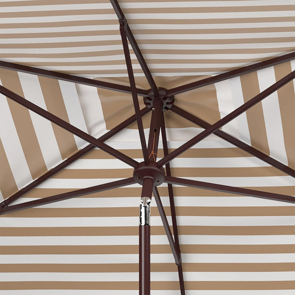 Safavieh ATHENS 6.5x10FT Rectangular Crank Umbrella - Elevate Your Outdoor Space with Mediterranean Elegance Beige / White PAT8307B