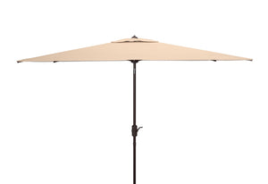 Safavieh ATHENS 6.5x10FT Rectangular Crank Umbrella - Elevate Your Outdoor Space with Mediterranean Elegance Beige / White PAT8307B