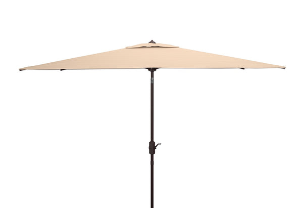 Safavieh ATHENS 6.5x10FT Rectangular Crank Umbrella - Elevate Your Outdoor Space with Mediterranean Elegance Beige / White PAT8307B