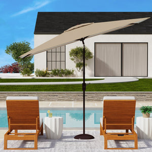 Safavieh ATHENS 6.5x10FT Rectangular Crank Umbrella - Elevate Your Outdoor Space with Mediterranean Elegance Beige / White PAT8307B