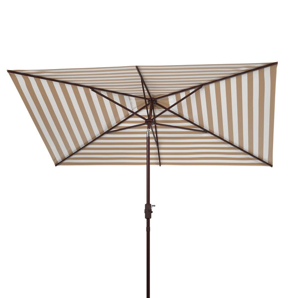 Safavieh ATHENS 6.5x10FT Rectangular Crank Umbrella - Elevate Your Outdoor Space with Mediterranean Elegance Beige / White PAT8307B
