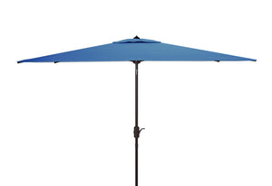 Safavieh ATHENS 6.5x10FT Rectangular Crank Umbrella - Elevate Your Outdoor Space with Mediterranean Elegance Baby Blue / White PAT8307C