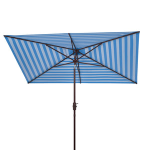 Safavieh ATHENS 6.5x10FT Rectangular Crank Umbrella - Elevate Your Outdoor Space with Mediterranean Elegance Baby Blue / White PAT8307C